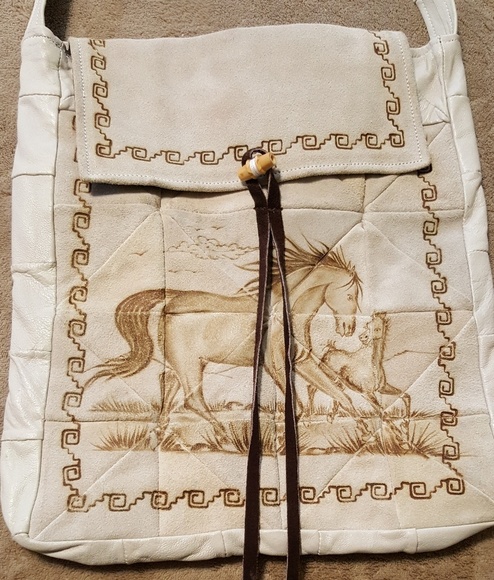 Handmade Leather Tote w/Horses From Mexico - Picture 2 of 8